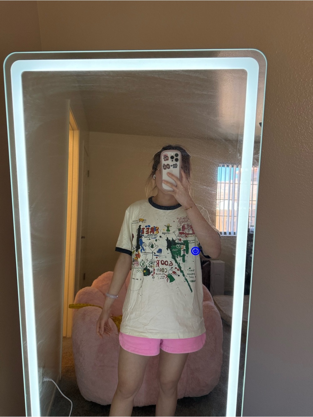 Uniqlo Graphic Ringer Tee in Cream with Navy Trim
